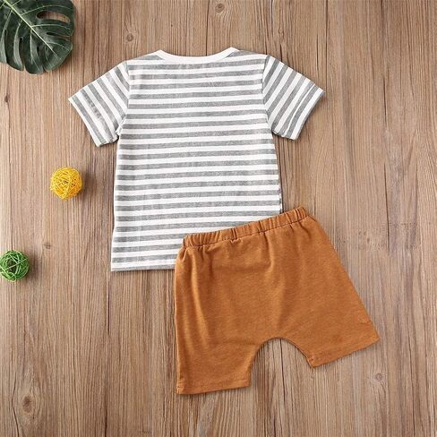 Infant Toddler Baby Boy Summer Clothes Striped O-Neck T-Shirt Tops Shorts Pants with Pockets 2Pcs Outfit Set in Saudi Arabia