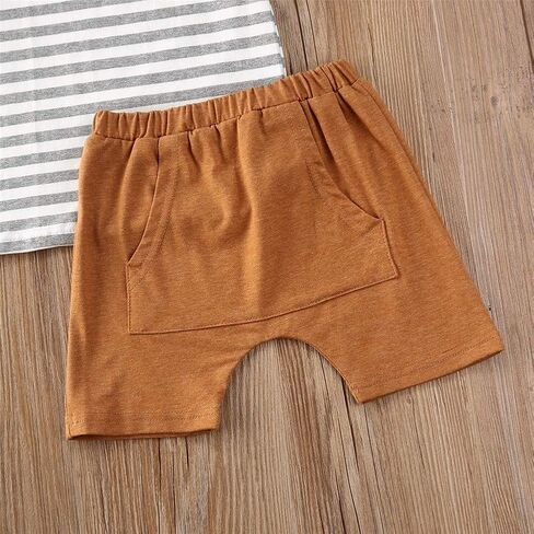 Infant Toddler Baby Boy Summer Clothes Striped O-Neck T-Shirt Tops Shorts Pants with Pockets 2Pcs Outfit Set in Saudi Arabia