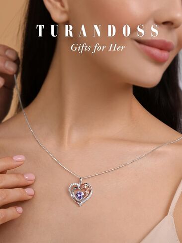 هدايا عيد الأم من Turandoss للأم - قلادة على شكل قلب وردي من الفضة الإسترلينية S925 قلادة جوهرة الميلاد وهدايا عيد الحب لأعياد الميلاد للأم والزوجة والجدة والصديقة من Turandoss in Kuwait