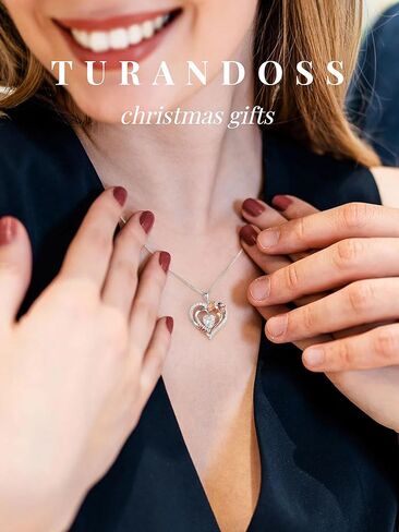 هدايا عيد الأم من Turandoss للأم - قلادة على شكل قلب وردي من الفضة الإسترلينية S925 قلادة جوهرة الميلاد وهدايا عيد الحب لأعياد الميلاد للأم والزوجة والجدة والصديقة من Turandoss in Kuwait