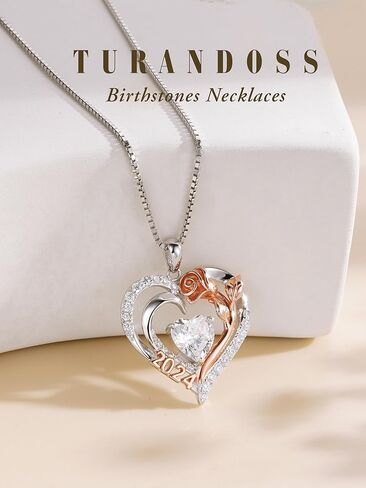 هدايا عيد الأم من Turandoss للأم - قلادة على شكل قلب وردي من الفضة الإسترلينية S925 قلادة جوهرة الميلاد وهدايا عيد الحب لأعياد الميلاد للأم والزوجة والجدة والصديقة من Turandoss in Kuwait