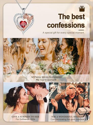 هدايا عيد الأم من Turandoss للأم - قلادة على شكل قلب وردي من الفضة الإسترلينية S925 قلادة جوهرة الميلاد وهدايا عيد الحب لأعياد الميلاد للأم والزوجة والجدة والصديقة من Turandoss in Kuwait