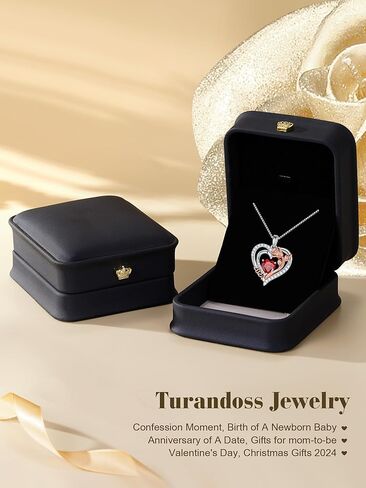 هدايا عيد الأم من Turandoss للأم - قلادة على شكل قلب وردي من الفضة الإسترلينية S925 قلادة جوهرة الميلاد وهدايا عيد الحب لأعياد الميلاد للأم والزوجة والجدة والصديقة من Turandoss in Kuwait