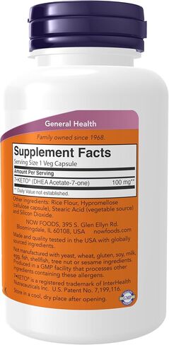 NOW Supplements, 7-Keto (DHEA Acetate-7-one) 100 مجم، إدارة الوزن*، 120 كبسولة نباتية in Saudi Arabia