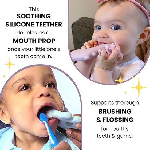 Brushing Buddy - 2-in-1 Silicone Teether and Brushing-Time Mouth Prop Toy to Make Baby and Toddler toothbrushing and flossing More Fun (Mint) in Saudi Arabia