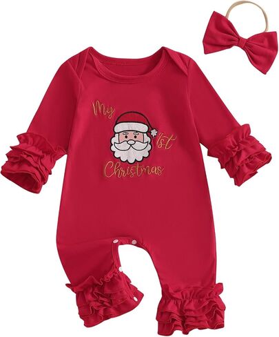Sasaerucure Newborn Baby Girl Christmas Jumpsuit Romper with Headband Infant Girl Christmas Outfits in Kuwait