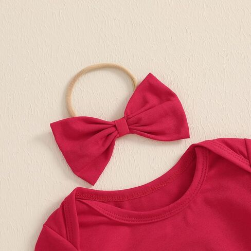 Sasaerucure Newborn Baby Girl Christmas Jumpsuit Romper with Headband Infant Girl Christmas Outfits in Kuwait