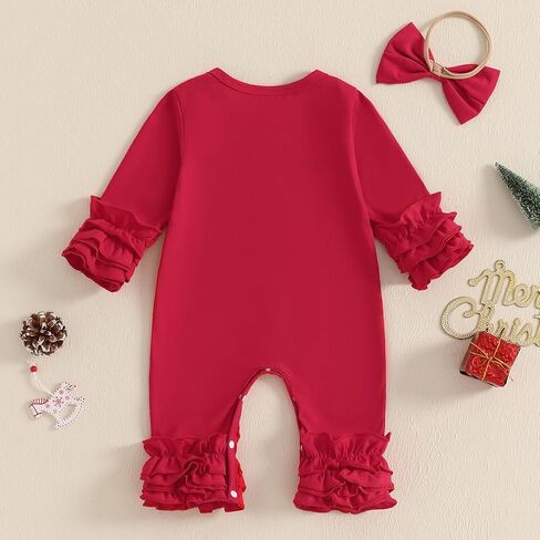 Sasaerucure Newborn Baby Girl Christmas Jumpsuit Romper with Headband Infant Girl Christmas Outfits in Kuwait