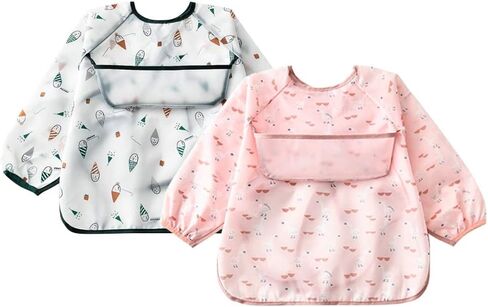 Long Sleeve Bibs For Baby Full Sleeve Bib Waterproof Cute Infant Girls Boys 2 Pack 6-42Months in Saudi Arabia