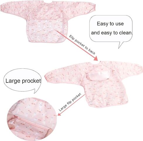 Long Sleeve Bibs For Baby Full Sleeve Bib Waterproof Cute Infant Girls Boys 2 Pack 6-42Months in Saudi Arabia