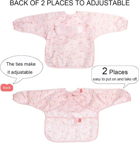 Long Sleeve Bibs For Baby Full Sleeve Bib Waterproof Cute Infant Girls Boys 2 Pack 6-42Months in Saudi Arabia