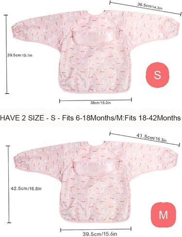 Long Sleeve Bibs For Baby Full Sleeve Bib Waterproof Cute Infant Girls Boys 2 Pack 6-42Months in Saudi Arabia