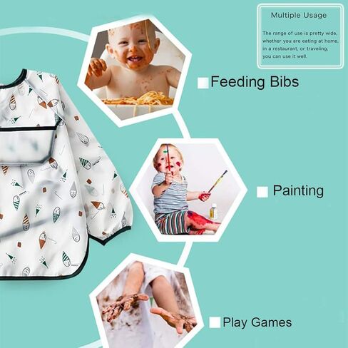 Long Sleeve Bibs For Baby Full Sleeve Bib Waterproof Cute Infant Girls Boys 2 Pack 6-42Months in Saudi Arabia