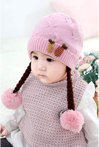 Infant Baby Winter Hat Beanies Crochet Warm Knitted Wig Hat in Saudi Arabia