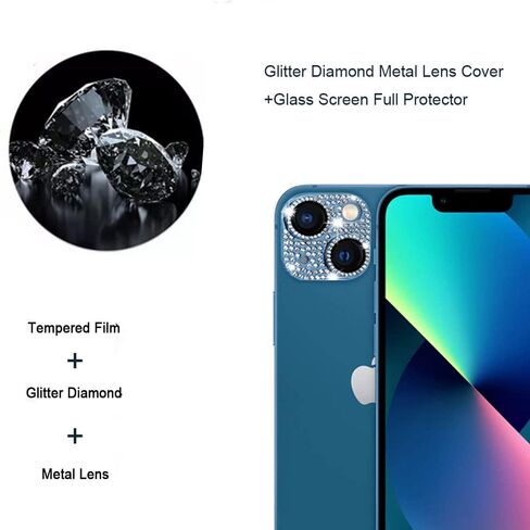 [2 Pack] 2 in 1 Bling Crystal Camera Lens Protector Glitter Diamond Metal Lens Cover +Glass Screen Full Protector Compatible with iPhone 14/14 Plus(Purple) in Saudi Arabia