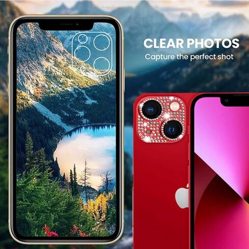 [2 Pack] 2 in 1 Bling Crystal Camera Lens Protector Glitter Diamond Metal Lens Cover +Glass Screen Full Protector Compatible with iPhone 14/14 Plus(Purple) in Saudi Arabia