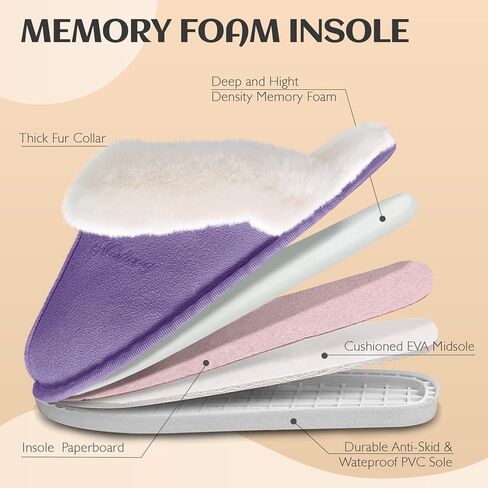 Womens Slippers Fluffy Slippers Memory Foam Slippers House Slippers Non-slip Indoor Outdoor in Saudi Arabia
