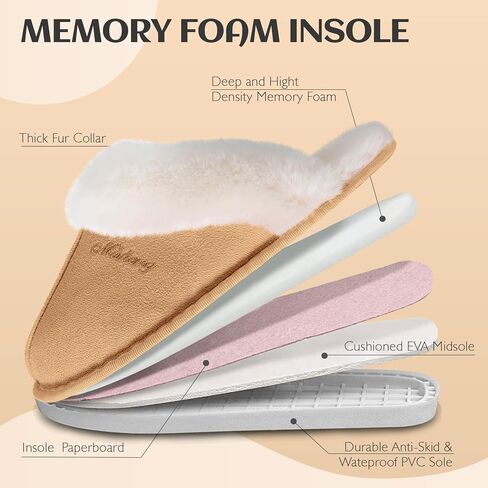 Womens Slippers Fluffy Slippers Memory Foam Slippers House Slippers Non-slip Indoor Outdoor in Saudi Arabia