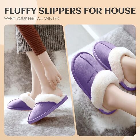 Womens Slippers Fluffy Slippers Memory Foam Slippers House Slippers Non-slip Indoor Outdoor in Saudi Arabia