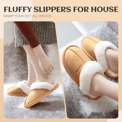 Womens Slippers Fluffy Slippers Memory Foam Slippers House Slippers Non-slip Indoor Outdoor in Saudi Arabia