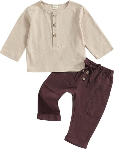 Thorn Tree Toddler Boys Girls Fall Outfits Long Sleeve Button Down Shirt Elastic Waist Pants 2Pcs Little Kids Clothes Set in Kuwait