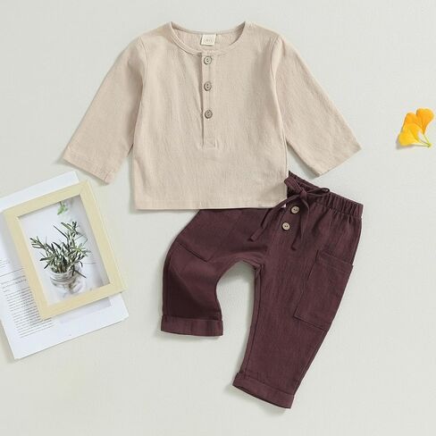 Thorn Tree Toddler Boys Girls Fall Outfits Long Sleeve Button Down Shirt Elastic Waist Pants 2Pcs Little Kids Clothes Set in Kuwait