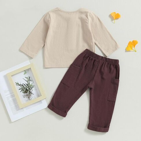Thorn Tree Toddler Boys Girls Fall Outfits Long Sleeve Button Down Shirt Elastic Waist Pants 2Pcs Little Kids Clothes Set in Kuwait