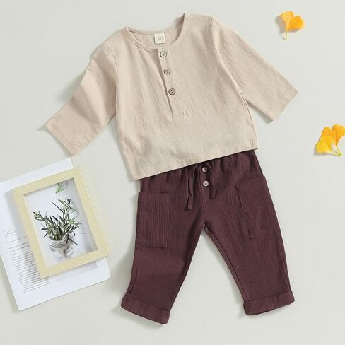 Thorn Tree Toddler Boys Girls Fall Outfits Long Sleeve Button Down Shirt Elastic Waist Pants 2Pcs Little Kids Clothes Set in Kuwait
