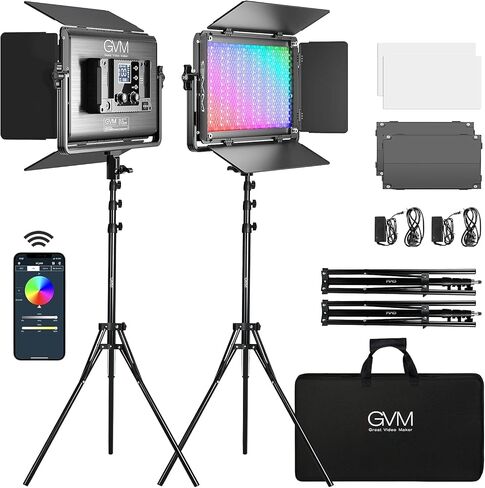 GVM 1300D RGB LED Video Light, 65W Video Lighting Kit with Bluetooth Control, 25000lux/0.5m, 2 Packs Led Panel Light for YouTube Studio, Video Shooting, Broadcasting, Conference, 18 Kinds Scene Modes in Saudi Arabia