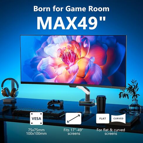 WALI Single Monitor Gas Spring Desk Mount, Heavy Duty Monitor Arm for Ultrawide Screen up to 35 inch, 33 lbs. Fully Adjustable, Mounting Holes 75 and 100 (GSM001XL), Black in Kuwait