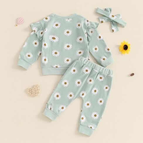 Infant Baby Girl Clothes Outfits Ruffle Long Sleeve Floral Pullover Sweatshirt Pant Set Toddler Fall Winter Set in Saudi Arabia