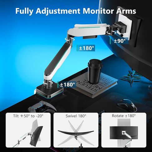 WALI Single Monitor Gas Spring Desk Mount, Heavy Duty Monitor Arm for Ultrawide Screen up to 35 inch, 33 lbs. Fully Adjustable, Mounting Holes 75 and 100 (GSM001XL), Black in Kuwait