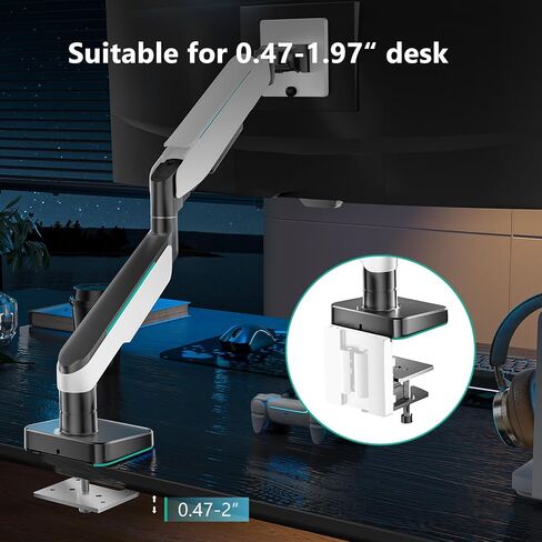 WALI Single Monitor Gas Spring Desk Mount, Heavy Duty Monitor Arm for Ultrawide Screen up to 35 inch, 33 lbs. Fully Adjustable, Mounting Holes 75 and 100 (GSM001XL), Black in Kuwait