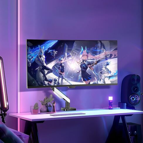 WALI Single Monitor Gas Spring Desk Mount, Heavy Duty Monitor Arm for Ultrawide Screen up to 35 inch, 33 lbs. Fully Adjustable, Mounting Holes 75 and 100 (GSM001XL), Black in Kuwait