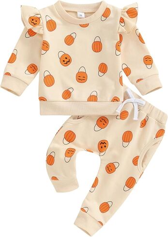 Infant Baby Girl Clothes Outfits Ruffle Long Sleeve Floral Pullover Sweatshirt Pant Set Toddler Fall Winter Set in Saudi Arabia