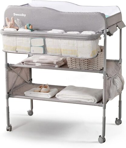 Sweeby Portable Baby Changing Table, Foldable Changing Table Dresser Changing Station for Infant, Waterproof Diaper Changing Table Pad Topper, Mobile Nursery Organizer for Newborn Essentials (Grey) in Kuwait