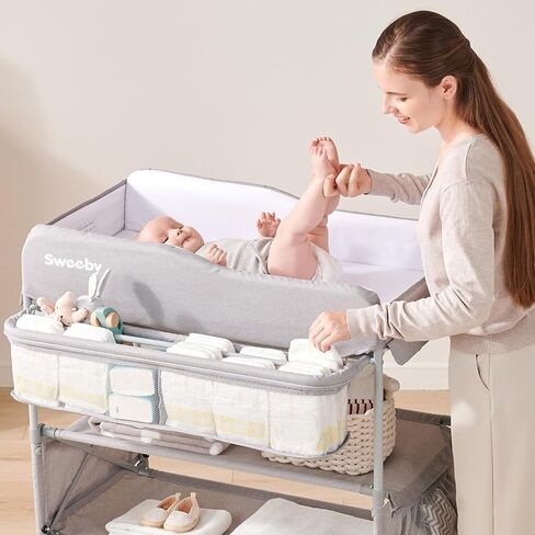 Sweeby Portable Baby Changing Table, Foldable Changing Table Dresser Changing Station for Infant, Waterproof Diaper Changing Table Pad Topper, Mobile Nursery Organizer for Newborn Essentials (Grey) in Kuwait