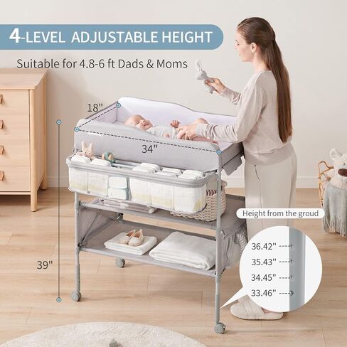 Sweeby Portable Baby Changing Table, Foldable Changing Table Dresser Changing Station for Infant, Waterproof Diaper Changing Table Pad Topper, Mobile Nursery Organizer for Newborn Essentials (Grey) in Kuwait