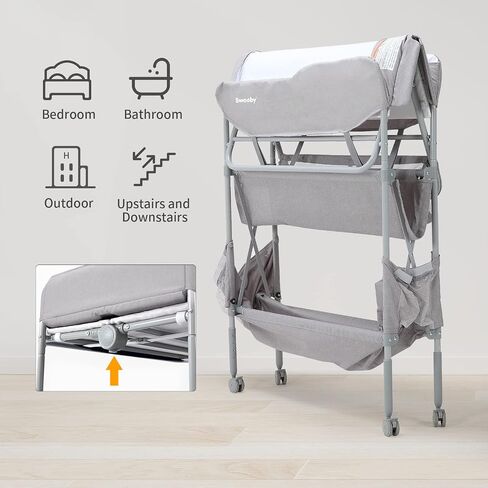 Sweeby Portable Baby Changing Table, Foldable Changing Table Dresser Changing Station for Infant, Waterproof Diaper Changing Table Pad Topper, Mobile Nursery Organizer for Newborn Essentials (Grey) in Kuwait