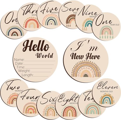 معلم شهري للطفل، علامات معلم الطفل الجميلة - 7 دوائر خشبية مزدوجة الجوانب، أقراص تصوير فوتوغرافي لحديثي الولادة، علامة إعلان عن رحلة الحمل، مجموعة هدايا للأطفال الأولاد والبنات in Kuwait