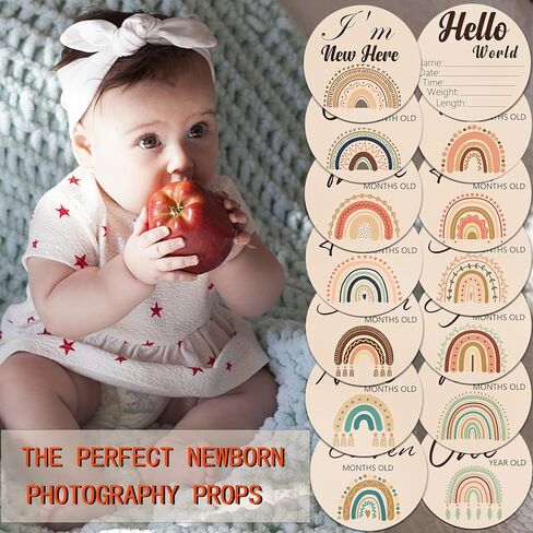 معلم شهري للطفل، علامات معلم الطفل الجميلة - 7 دوائر خشبية مزدوجة الجوانب، أقراص تصوير فوتوغرافي لحديثي الولادة، علامة إعلان عن رحلة الحمل، مجموعة هدايا للأطفال الأولاد والبنات in Kuwait