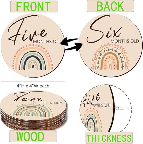 معلم شهري للطفل، علامات معلم الطفل الجميلة - 7 دوائر خشبية مزدوجة الجوانب، أقراص تصوير فوتوغرافي لحديثي الولادة، علامة إعلان عن رحلة الحمل، مجموعة هدايا للأطفال الأولاد والبنات in Kuwait
