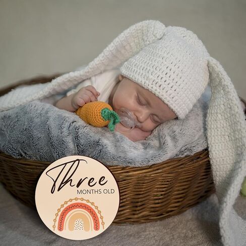 معلم شهري للطفل، علامات معلم الطفل الجميلة - 7 دوائر خشبية مزدوجة الجوانب، أقراص تصوير فوتوغرافي لحديثي الولادة، علامة إعلان عن رحلة الحمل، مجموعة هدايا للأطفال الأولاد والبنات in Kuwait