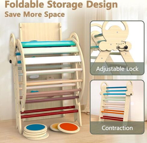 Pikler Triangle Set 8-in-1 Toddler Climbing Toys Indoor, Montessori Climbing Set with Cushion and Stepping Stones, Folding with Arch,Ramp,Kids Slide,Climbing Triangle (Modern Boho) in Saudi Arabia