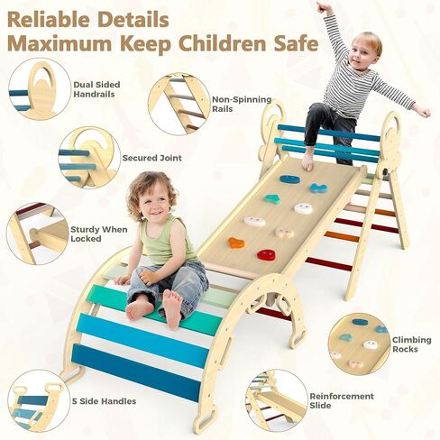 Pikler Triangle Set 8-in-1 Toddler Climbing Toys Indoor, Montessori Climbing Set with Cushion and Stepping Stones, Folding with Arch,Ramp,Kids Slide,Climbing Triangle (Modern Boho) in Saudi Arabia