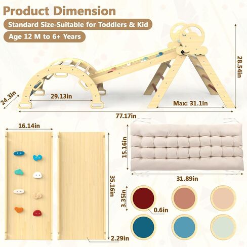 Pikler Triangle Set 8-in-1 Toddler Climbing Toys Indoor, Montessori Climbing Set with Cushion and Stepping Stones, Folding with Arch,Ramp,Kids Slide,Climbing Triangle (Modern Boho) in Saudi Arabia