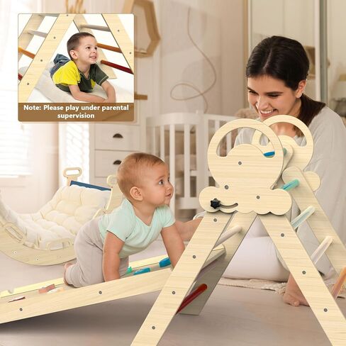 Pikler Triangle Set 8-in-1 Toddler Climbing Toys Indoor, Montessori Climbing Set with Cushion and Stepping Stones, Folding with Arch,Ramp,Kids Slide,Climbing Triangle (Modern Boho) in Saudi Arabia