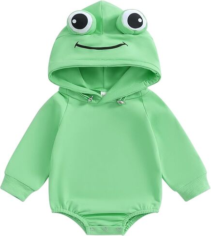 Infant Boy Girl Frog Romper Long Sleeve Hooded Bodysuit Halloween Baby Clothes Newborn Coming Home Outfits in Saudi Arabia