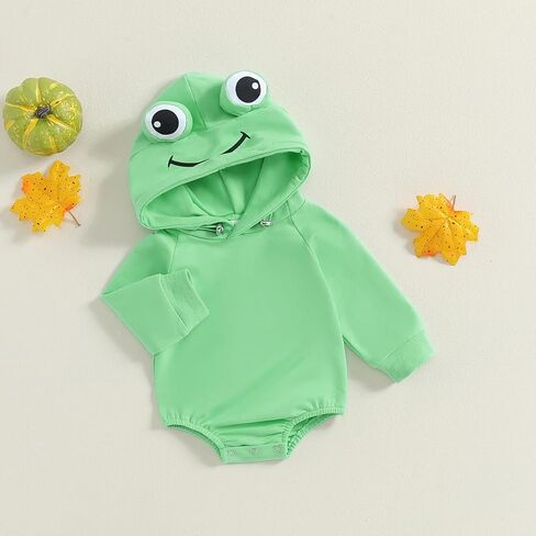 Infant Boy Girl Frog Romper Long Sleeve Hooded Bodysuit Halloween Baby Clothes Newborn Coming Home Outfits in Saudi Arabia