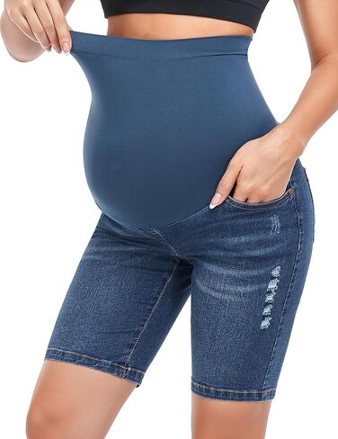 HOFISH Women's Maternity Denim Shorts Over The Belly Stretchy Comfy Jean Shorts Pants Casual Workout Pregnancy Shorts in Saudi Arabia